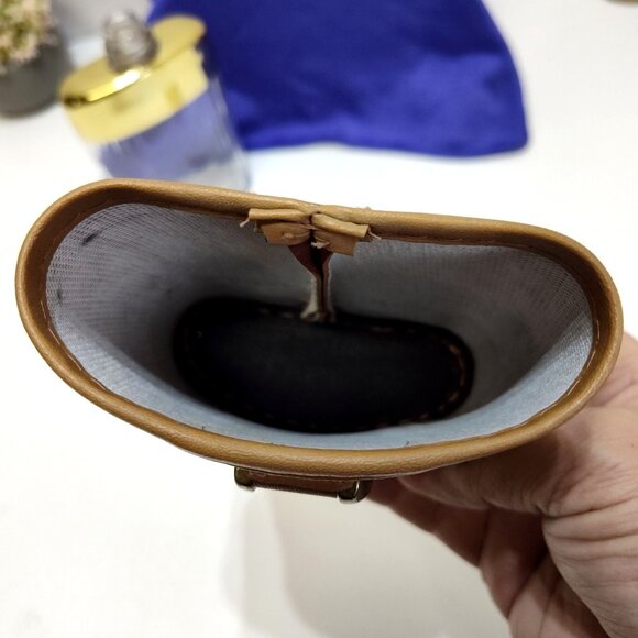 Comoy Of London Flask Gold Tone Glass w/ Leather Case Elegant Barware Vintage - Picture 6 of 14